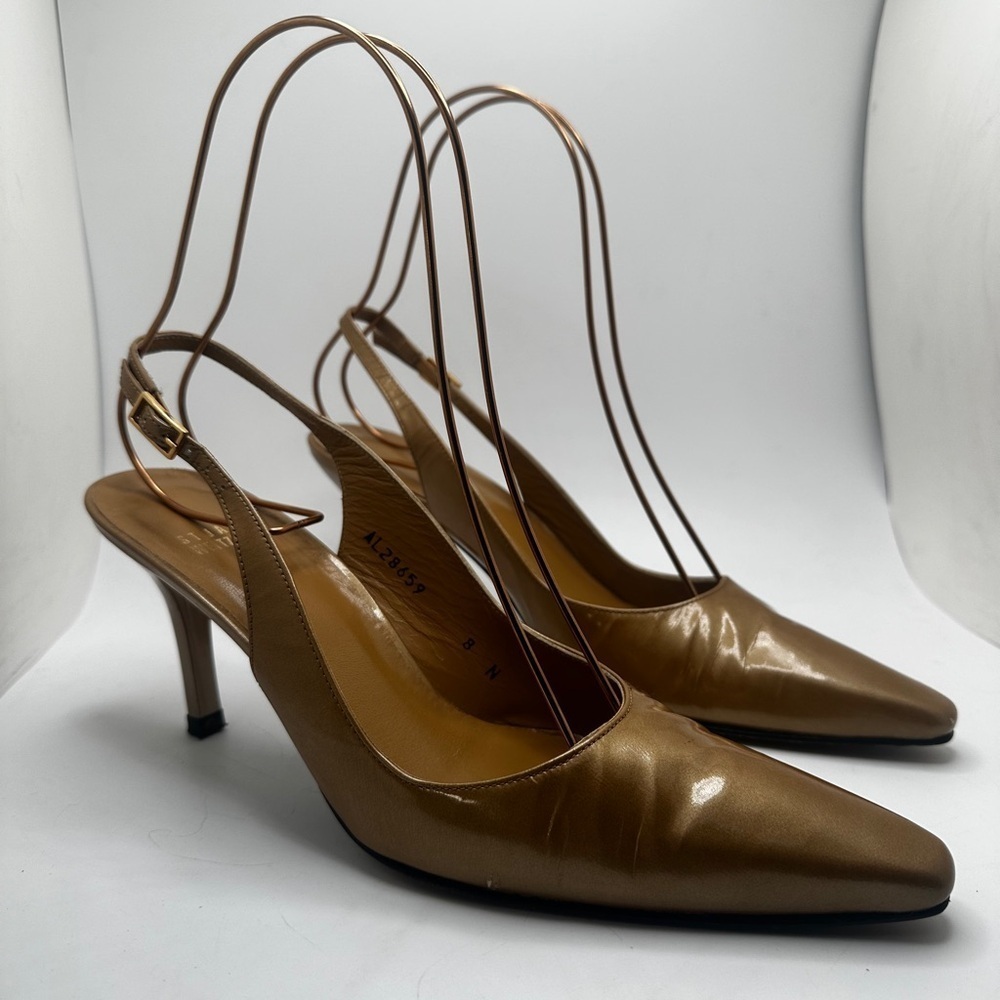 Vintage GOLD STUART 75 SLINGBACK PUMP pointed toe heel size 8 🌶️🔥💛🪙 - Picture 3 of 12